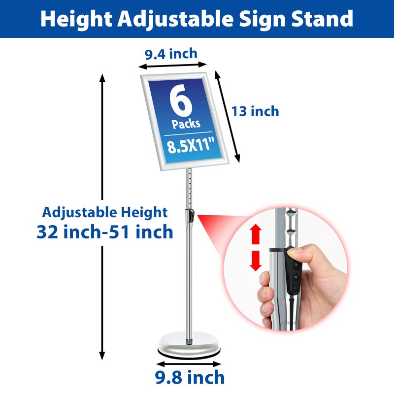 VAIIGO Pedestal Poster Sign Stand, Adjustable Aluminum 8.5 x 11 Floor Standing Sign Holder for Vertical and Horizontal View Sign Displayed, Silver - Image 3